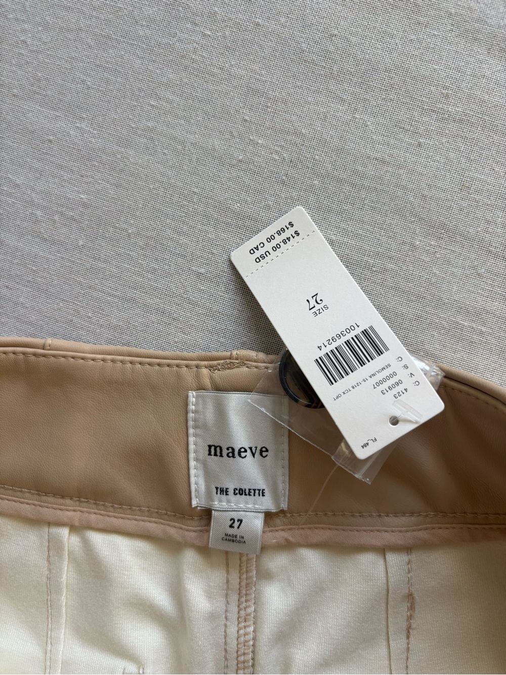NWT Anthropologie Maeve Colette Beige Faux Leather Wide Leg Crop Pants 27 - Picture 3 of 10